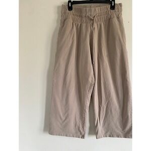 Tan Wide Leg Cropped Lounge Pants High Waisted Drawstring Sweatpants (flaw)